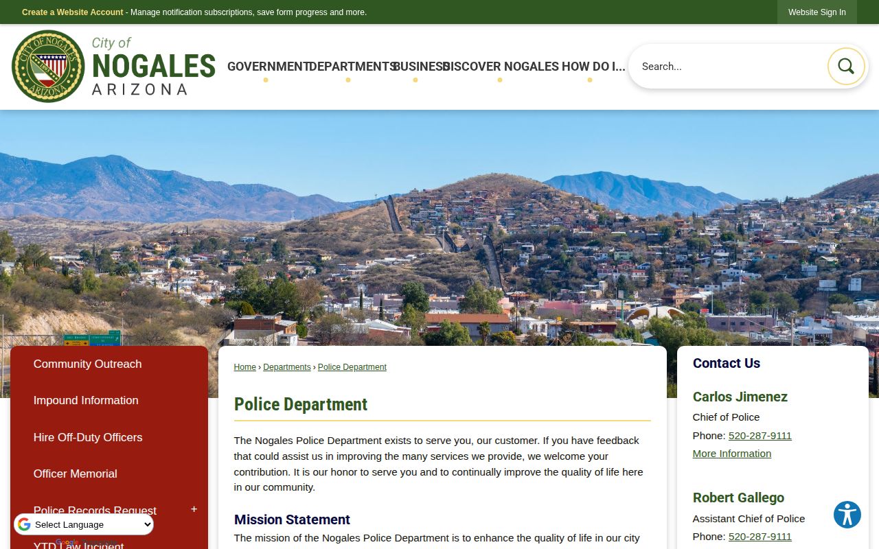 Nogales Police Department source for Santa Cruz County arrest and incident information