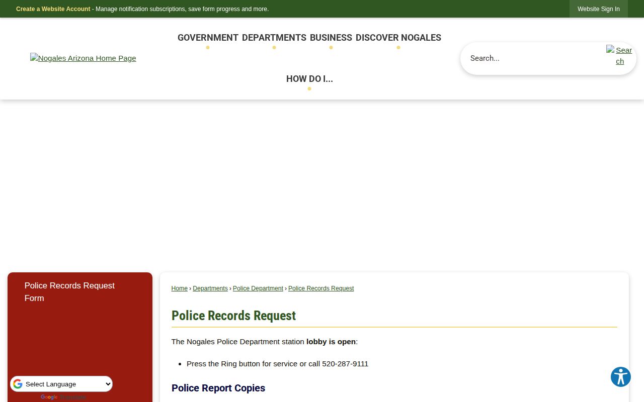 Nogales Police records request for Santa Cruz County arrest reports and available photos