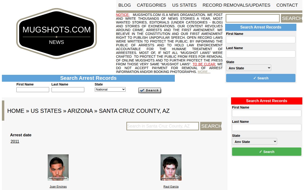 Unofficial Mugshots.com Santa Cruz County Arizona historical page