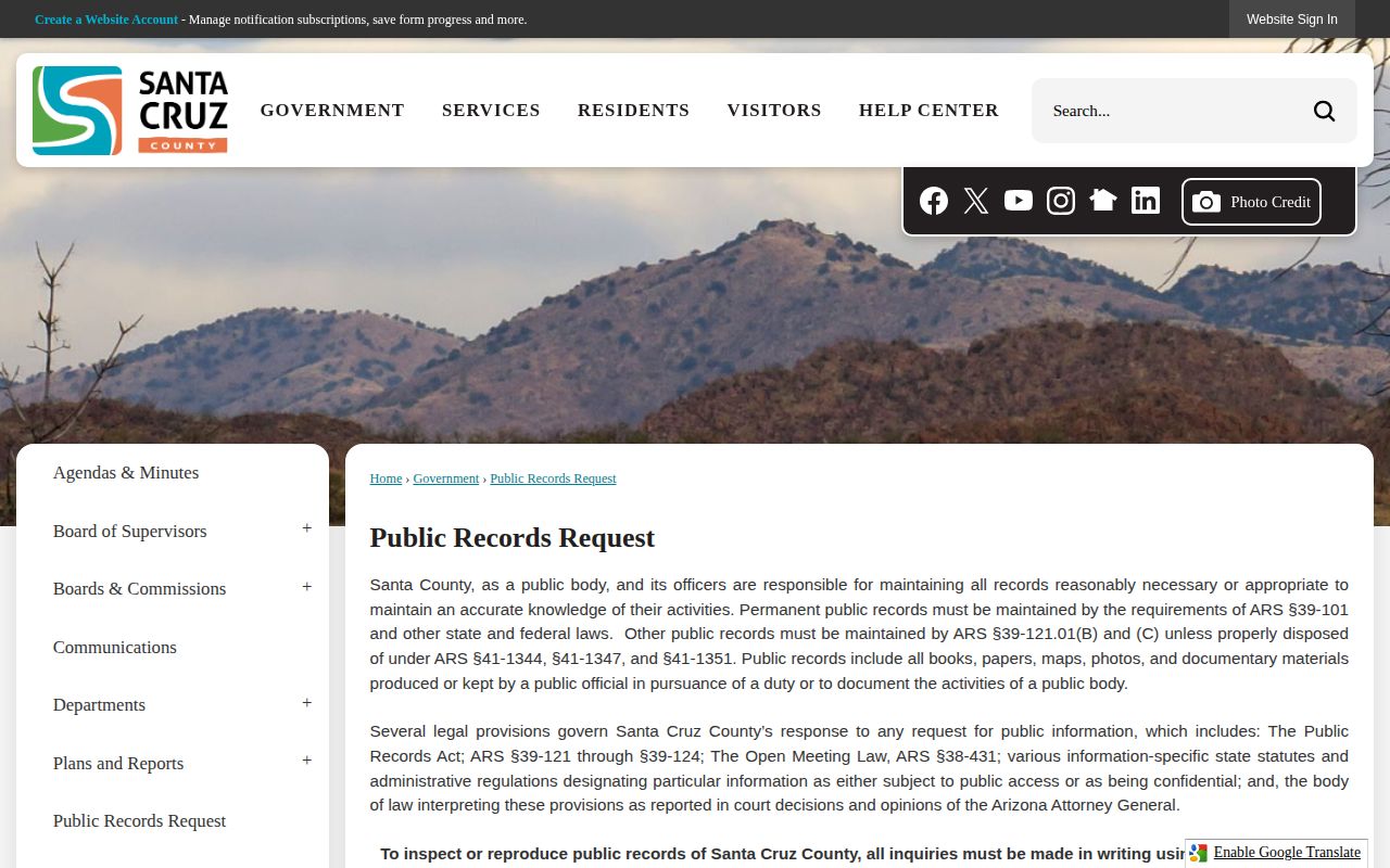 Santa Cruz County public records request route for booking records