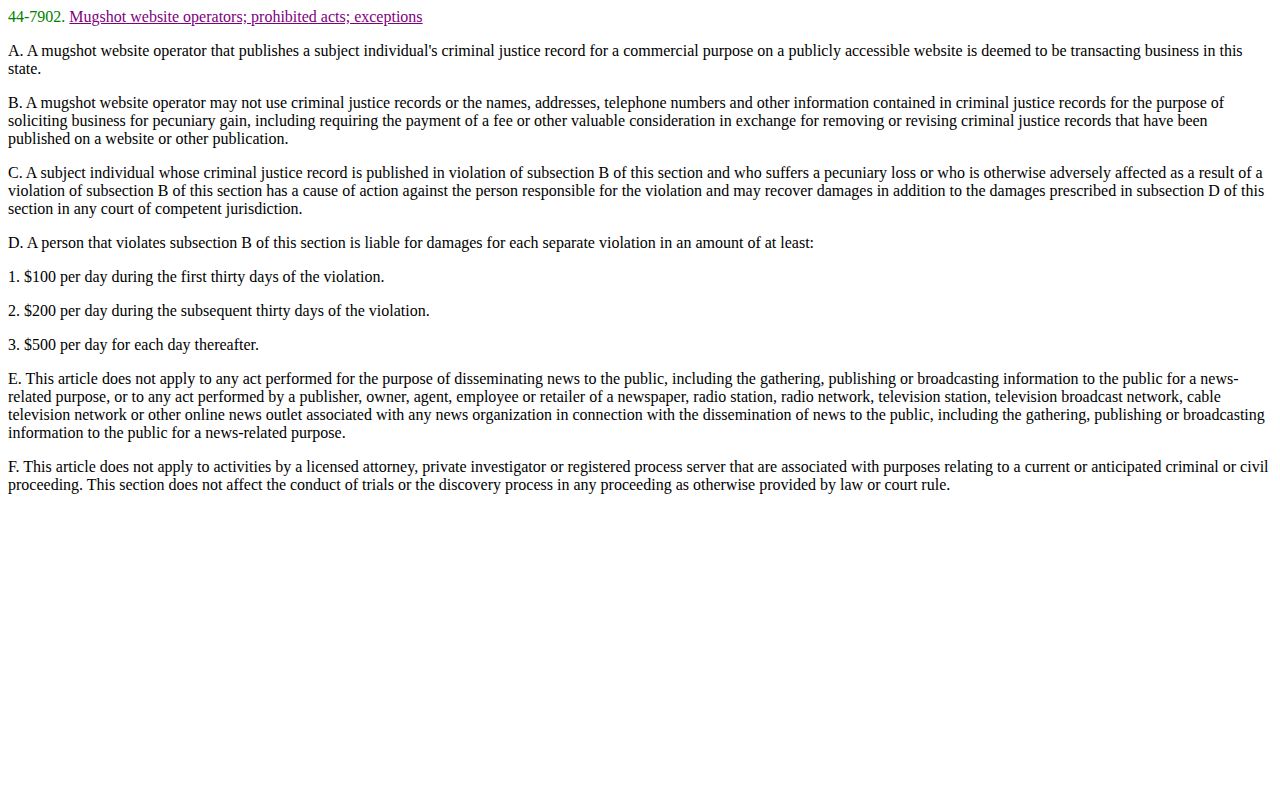 Arizona law for Santa Cruz County mugshot record publication