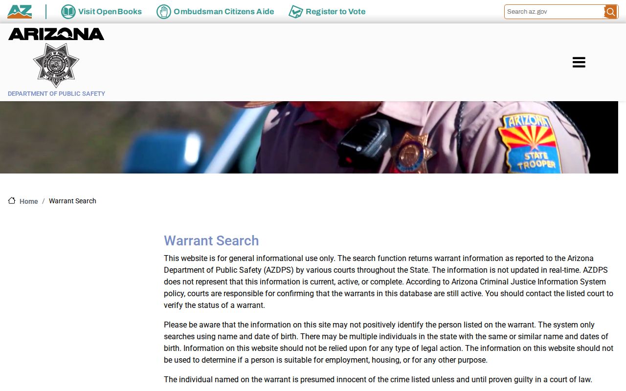 Santa Cruz County warrant check on the Arizona DPS search form
